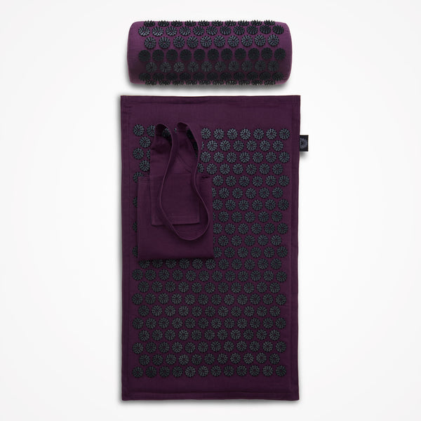 Acupressure mat, pillow and bag set, purple